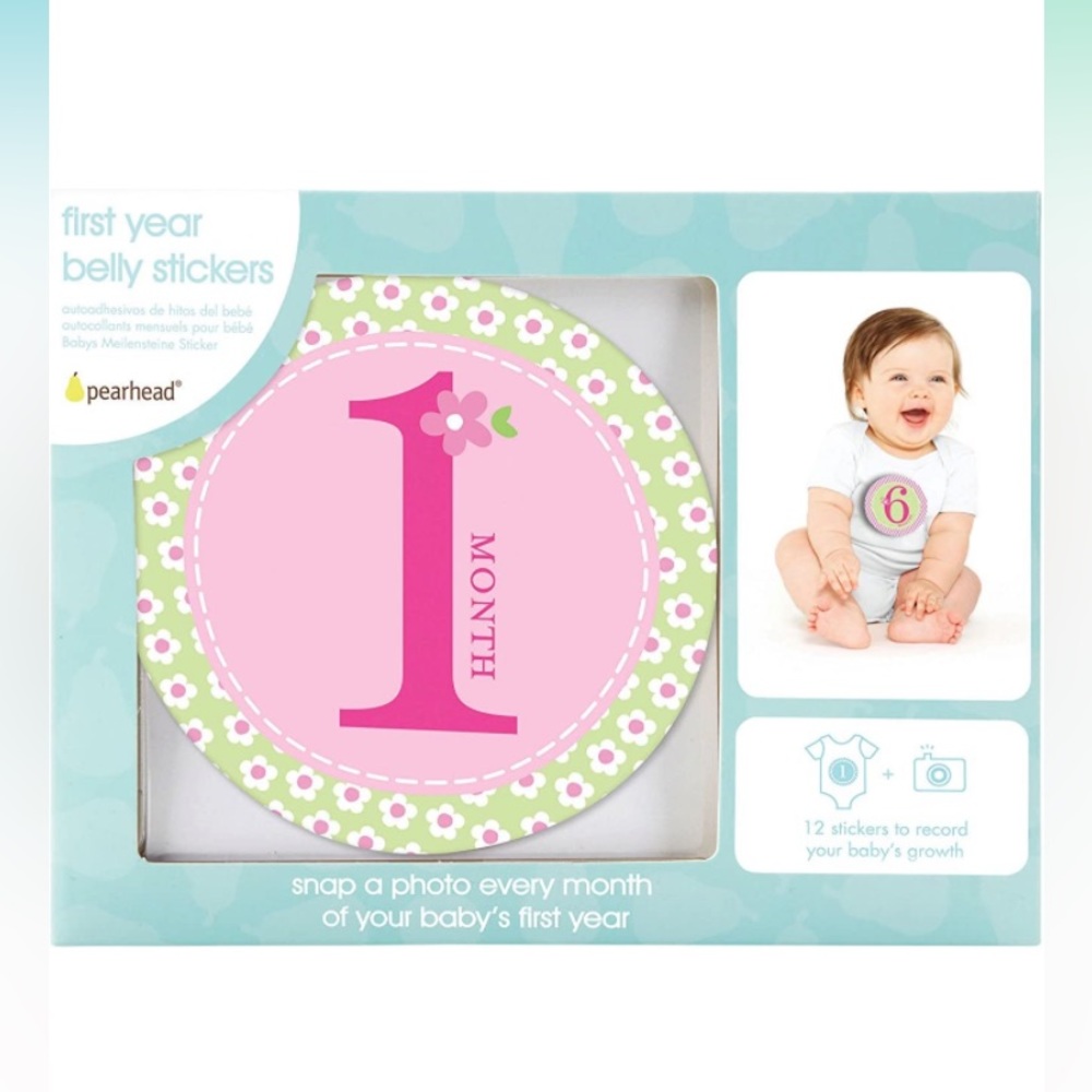 EUC First year monthly pink floral belly stickers for girl